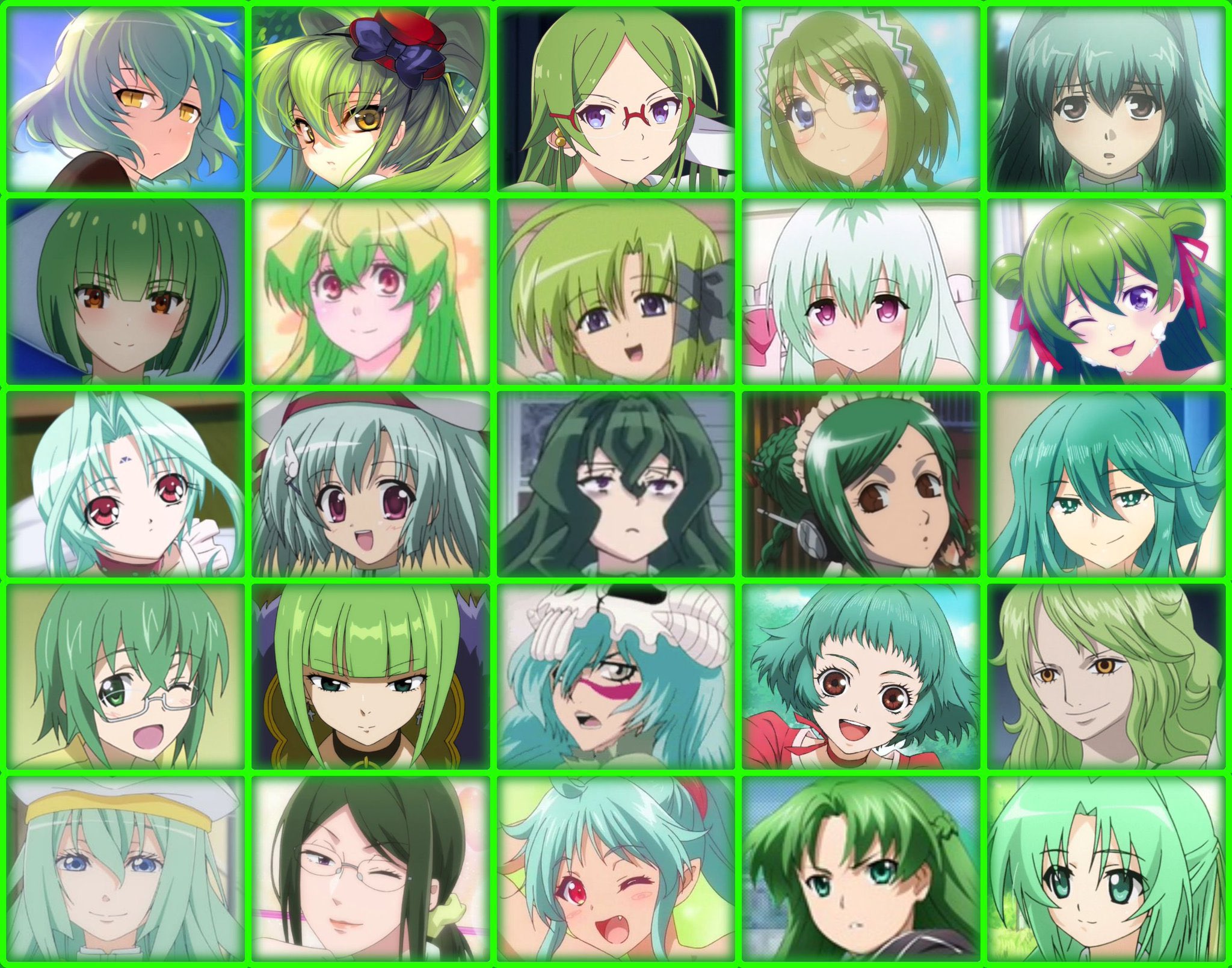 Green hair anime Waifus